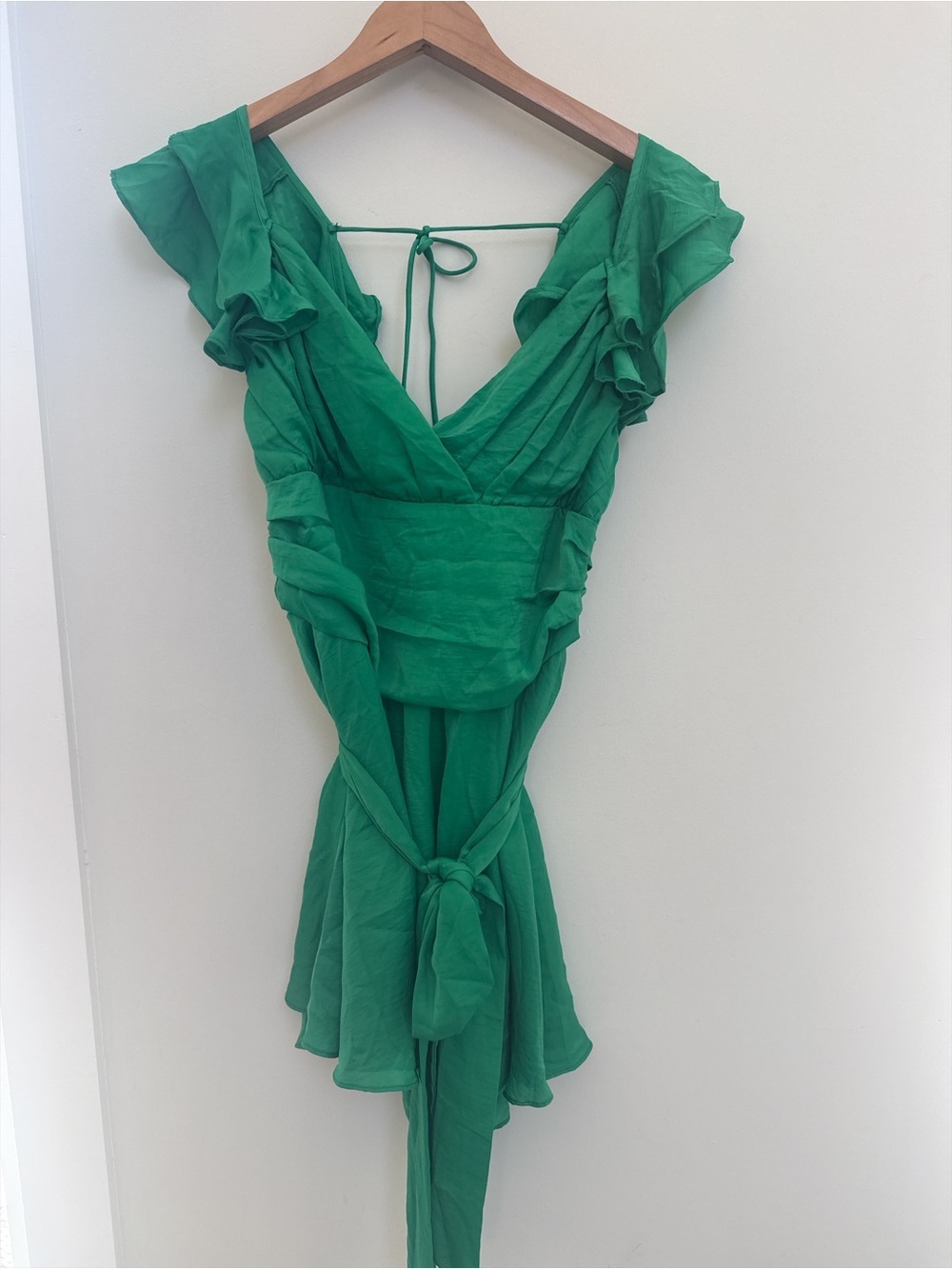 Sage & Paige Green Ruffled V-Neck Mini Dress
